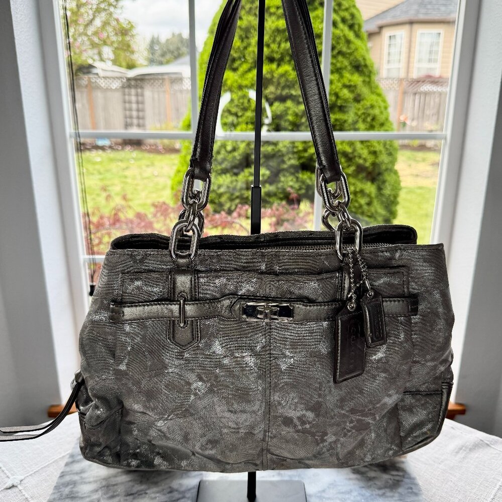 Coach Hobo Shoulder Handbag - Silver Canvas Chelsea Patina Signature Jayden